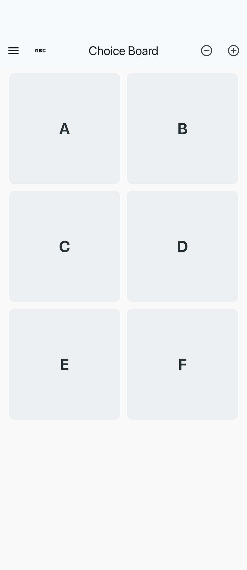 Choice board interface for visual communication