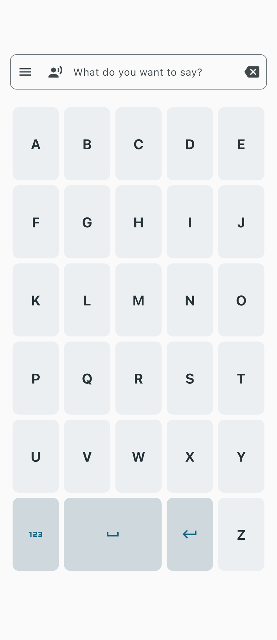 Letterboard interface showing AAC communication screen